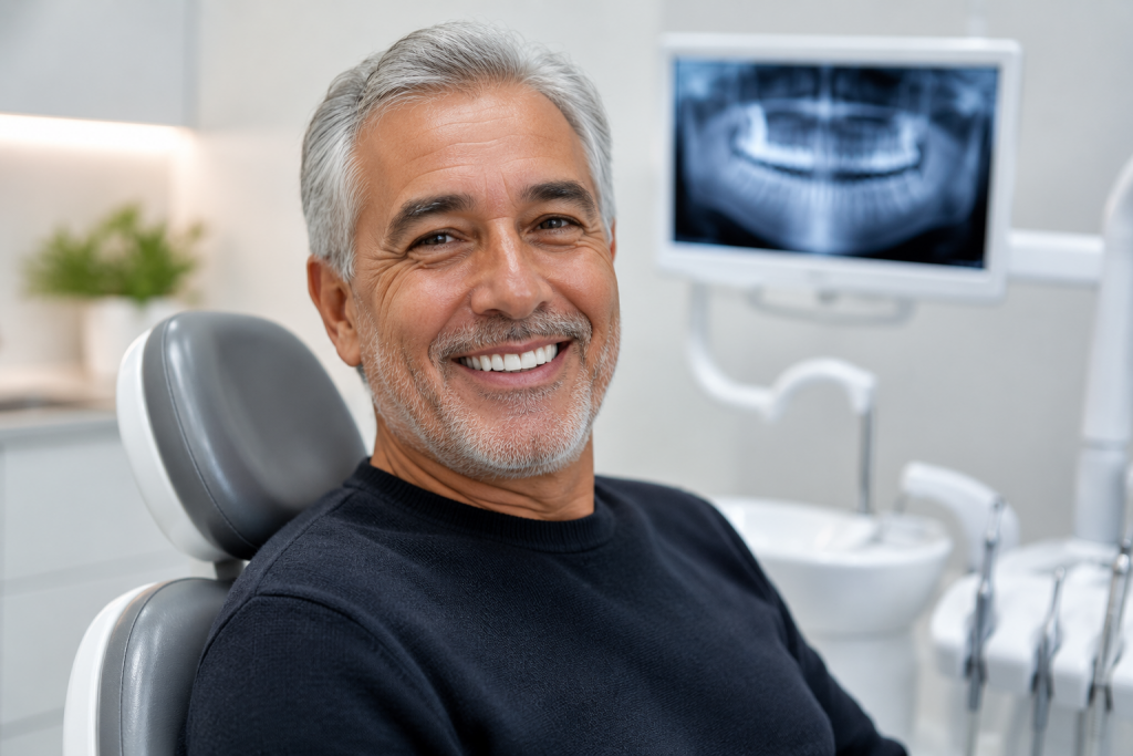 Paciente con dientes fijos sobre implantes dentales